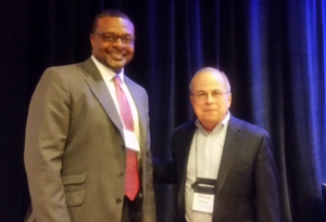 USA Funds’ Lorenzo Esters, left, joins Mehaffy after the presentation of the USA Funds RFY grant in 2015.